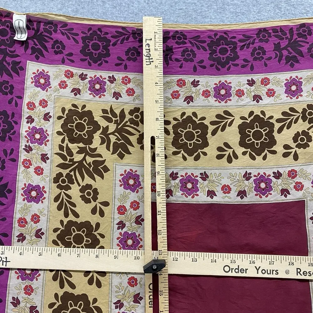 Adrienne Vittadini 100% Silk Scarf 29” Square Floral Boho Burgundy Purple Japan